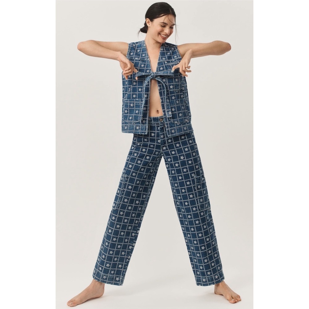 Anthropologie x Damson Madder Dilly Embroidered Denim Gilet Blue US Size 4